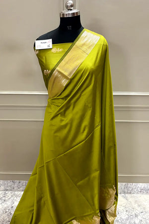 Mehendi Kalyug Plain Satin Silk Banarasi Saree