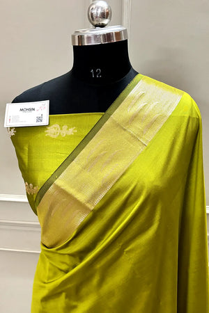 Mehendi Kalyug Plain Satin Silk Banarasi Saree
