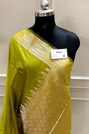 Mehendi Kalyug Plain Satin Silk Banarasi Saree