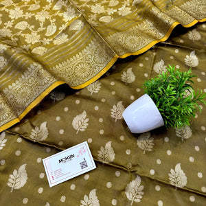 Mehendi Pankh Buti Satin Silk Banarasi Suit