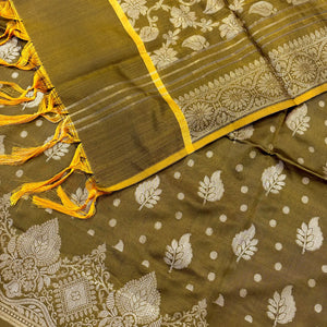 Mehendi Pankh Buti Satin Silk Banarasi Suit