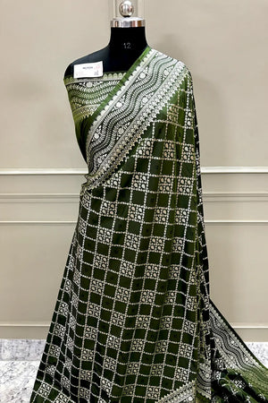 Mehendi Pi Jaal Katan Silk Banarasi Saree