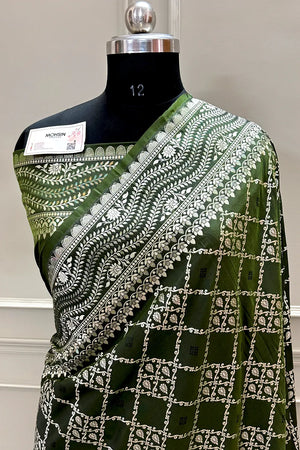 Mehendi Pi Jaal Katan Silk Banarasi Saree