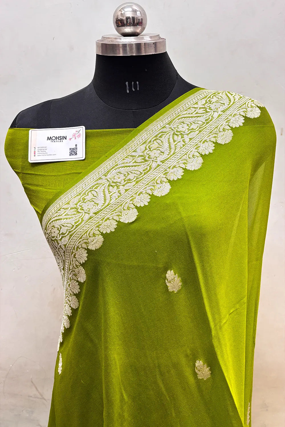 Mehendi Pure Khaddi Georgette Silk Banarasi Saree