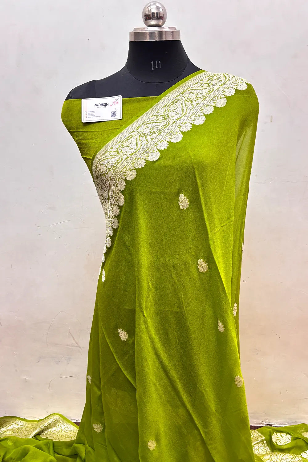 Mehendi Pure Khaddi Georgette Silk Banarasi Saree