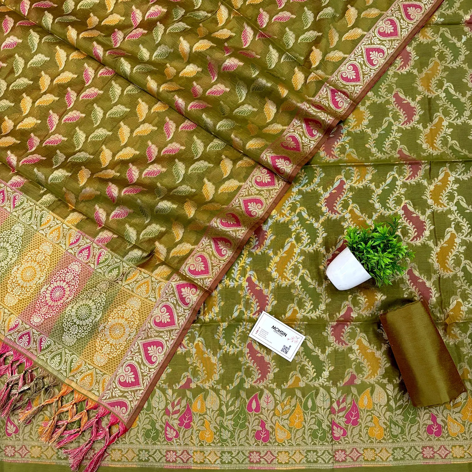 Mehendi Resham Banarasi Silk Suit