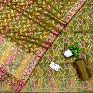 Mehendi Resham Banarasi Silk Suit