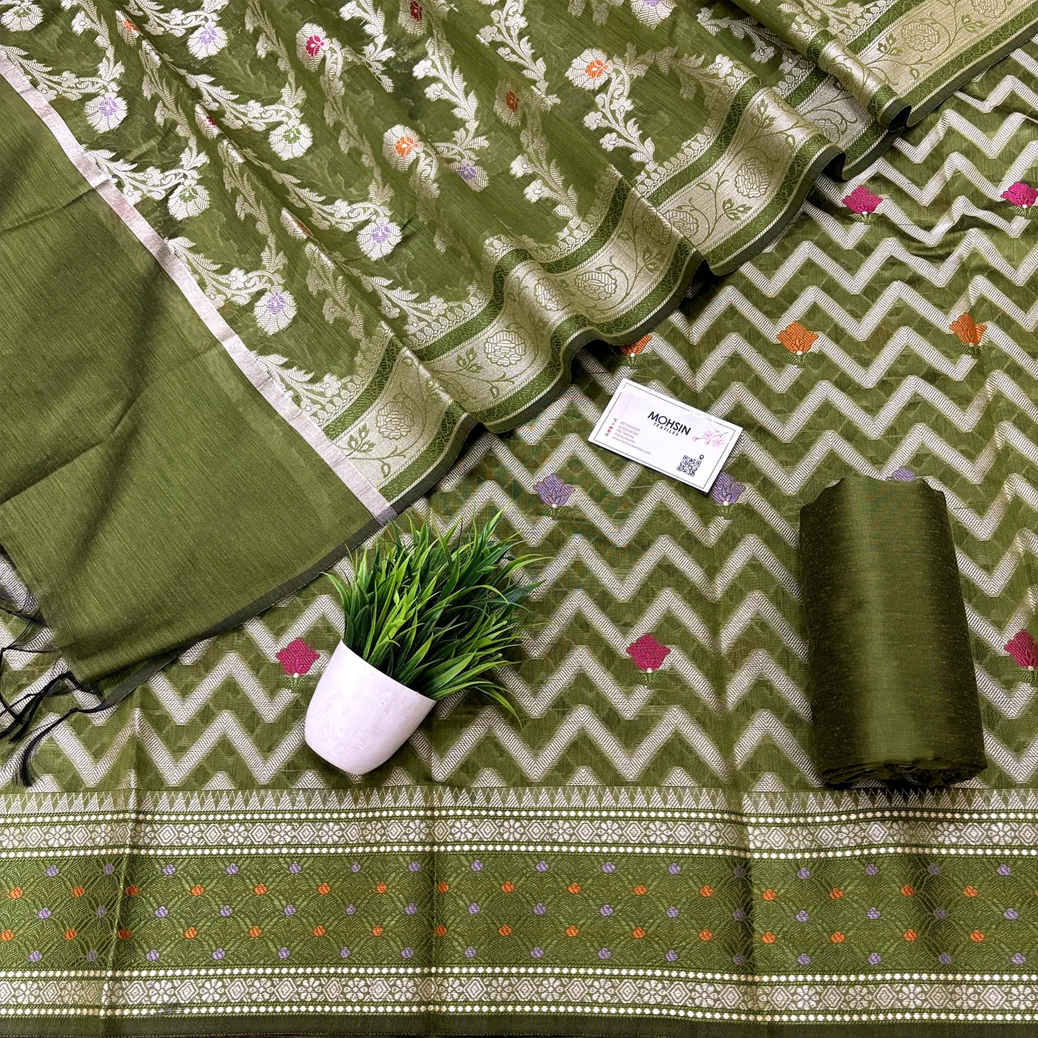 Mehendi Resham Banarasi Silk Suit