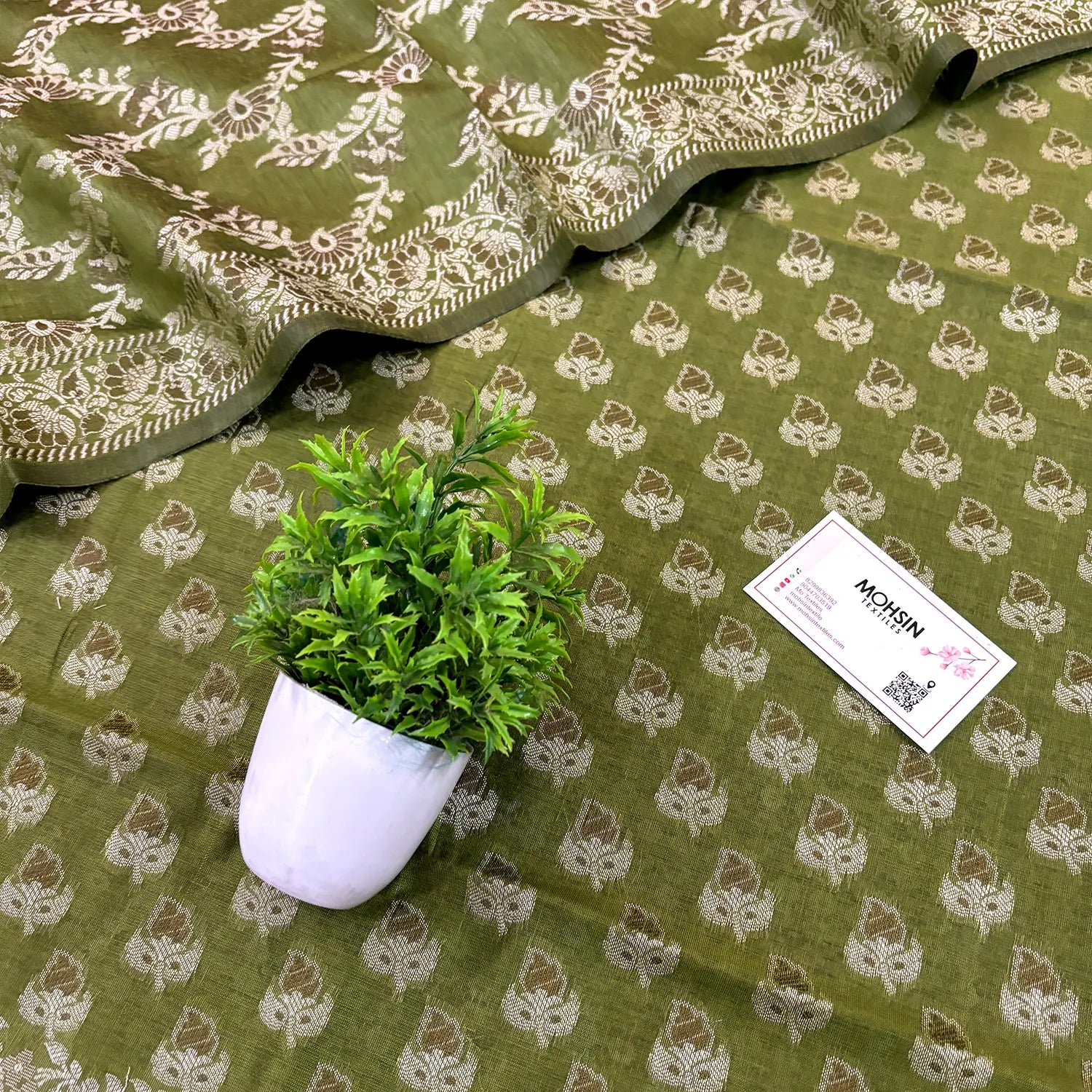 Mehendi Resham Cotton Silk Banarasi Suit