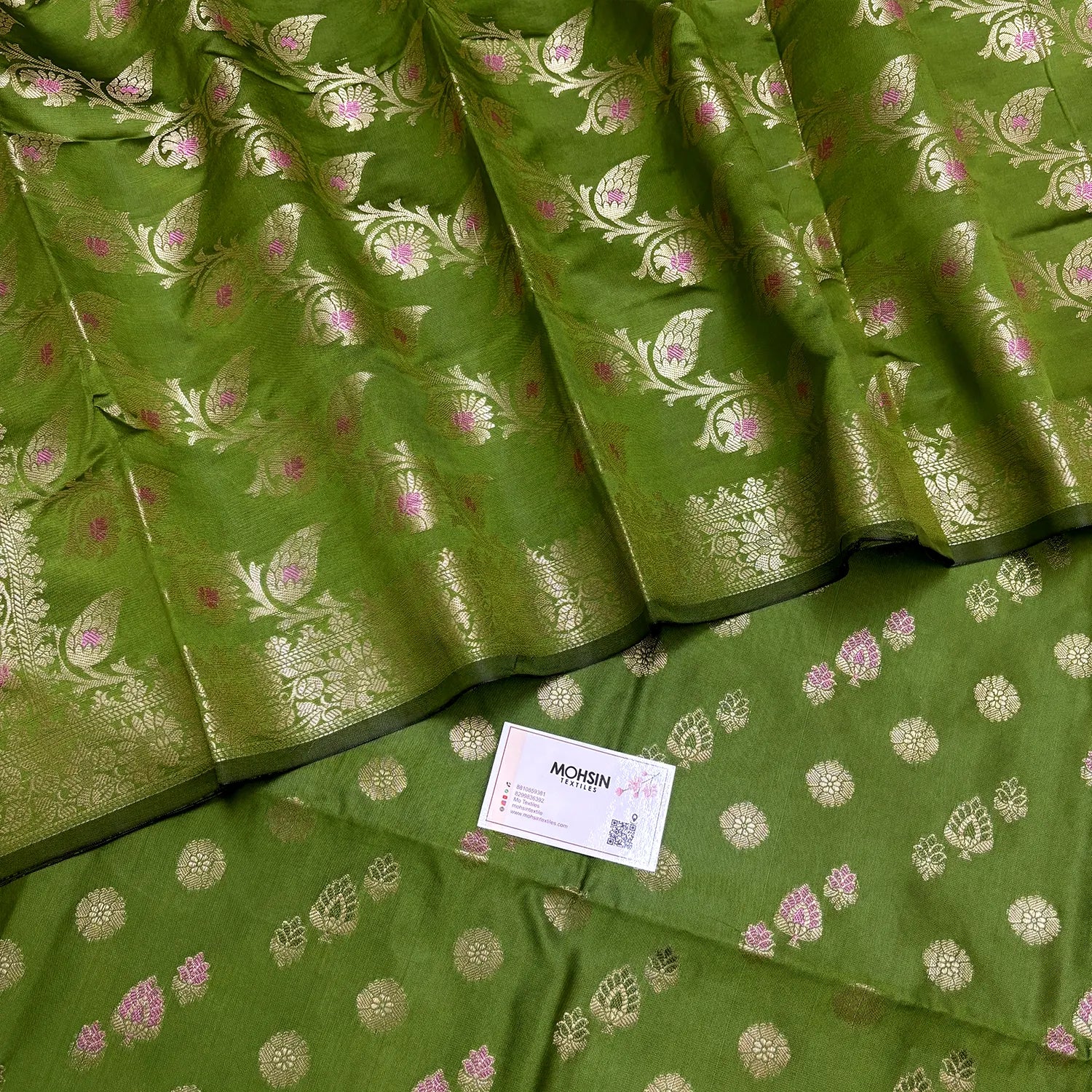 Mehendi Semi Katan Silk Banarasi Suit