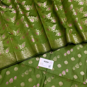 Mehendi Semi Katan Silk Banarasi Suit