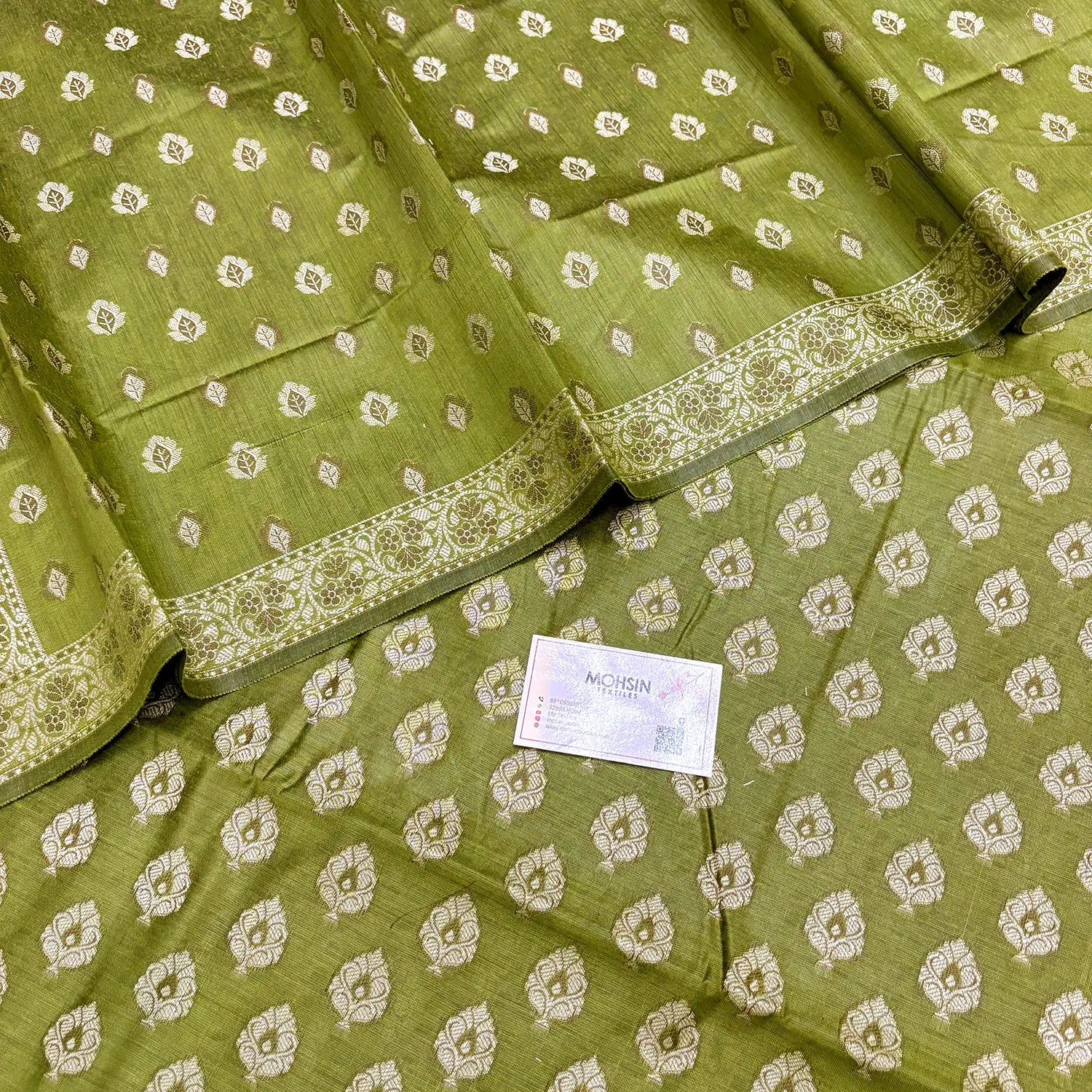 Mehendi Surahi Paan Cotton Silk Banarasi Suit