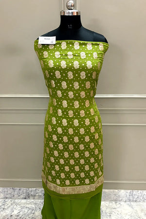 Mehendi Swarovski Pure Georgette Silk Banarasi Suit
