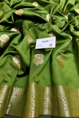 Mehendi Tilismi Kalli Semi Katan Silk Banarasi Saree