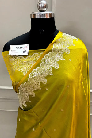 Mehendi Yellow Zari Katan Silk Banarasi Saree