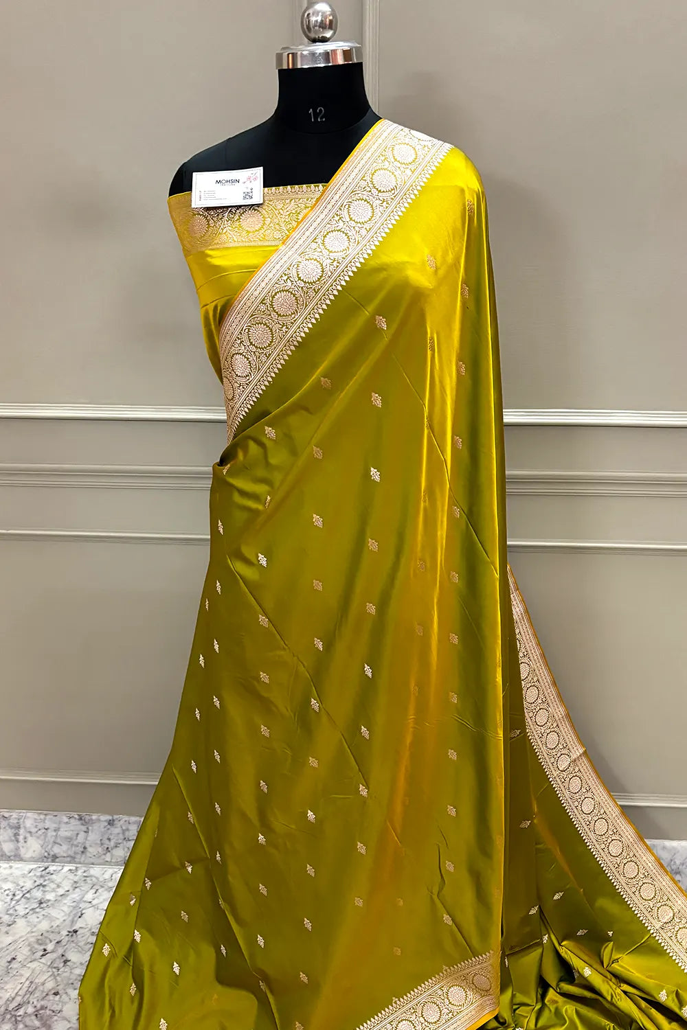 Mehendi Yellow Zari Katan Silk Banarasi Saree