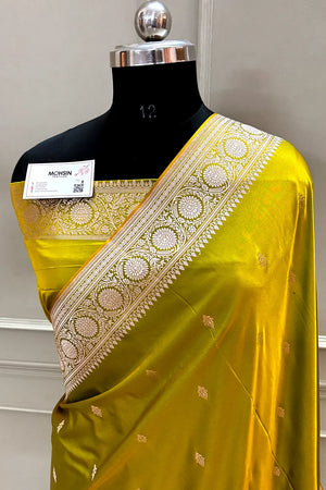 Mehendi Yellow Zari Katan Silk Banarasi Saree