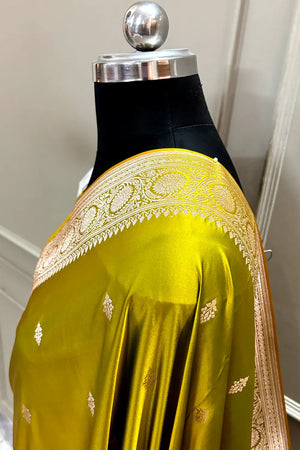 Mehendi Yellow Zari Katan Silk Banarasi Saree