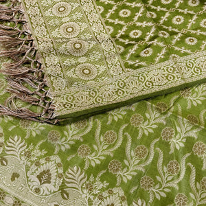 Mehendi Yoga Jaal Cotton Silk Banarasi Suit