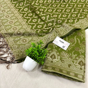 Mehendi Yoga Jaal Cotton Silk Banarasi Suit