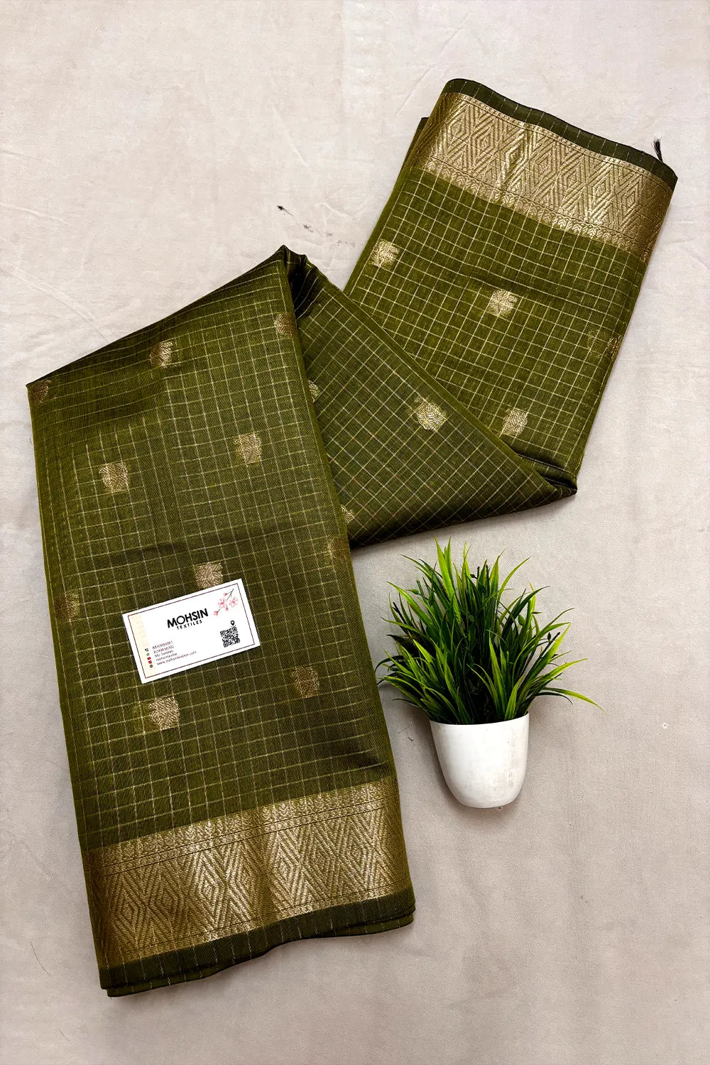 Mehendi Zari Chanderi Silk Banarasi Saree