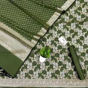 Mehendi Zari Katan Silk Banarasi Suit