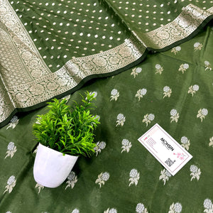 Mehendi Zari Katan Silk Banarasi Suit