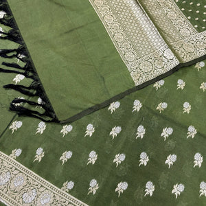 Mehendi Zari Katan Silk Banarasi Suit