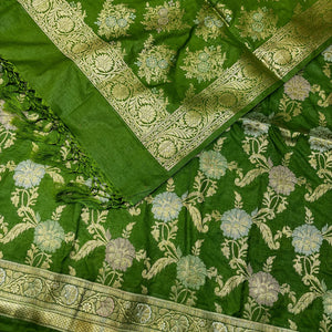 Mehendi Zari Katan Silk Banarasi Suit