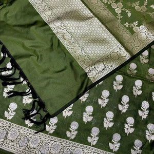 Mehendi Zari Katan Silk Banarasi Suit