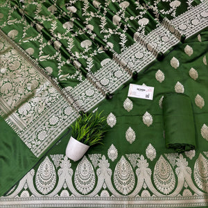 Mehendi Zari Katan Silk Banarasi Suit