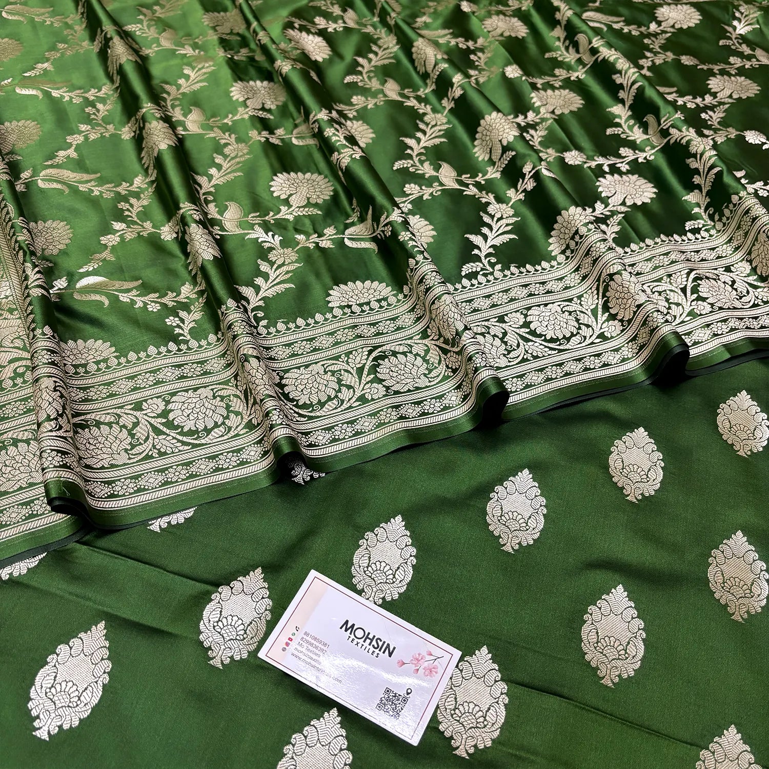 Mehendi Zari Katan Silk Banarasi Suit