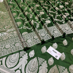 Mehendi Zari Katan Silk Banarasi Suit
