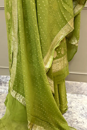 Mehendi Zari Pure Georgette Silk Banarasi Suit