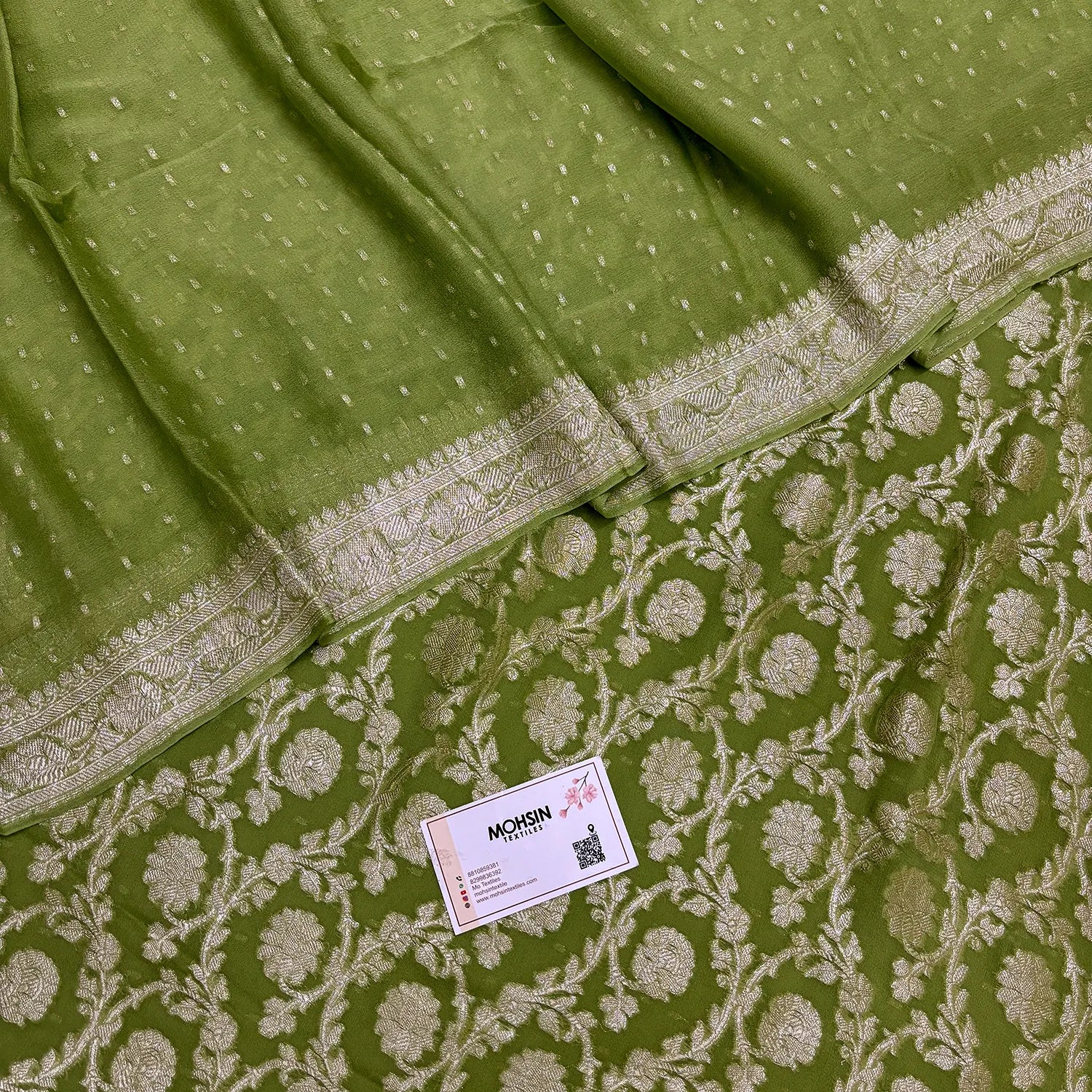 Mehendi Zari Pure Georgette Silk Banarasi Suit