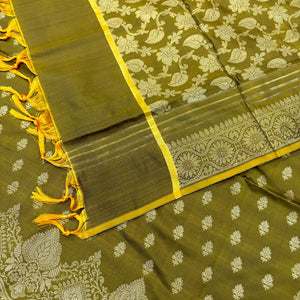 Mehendi Zari Satin Silk Banarasi Suit