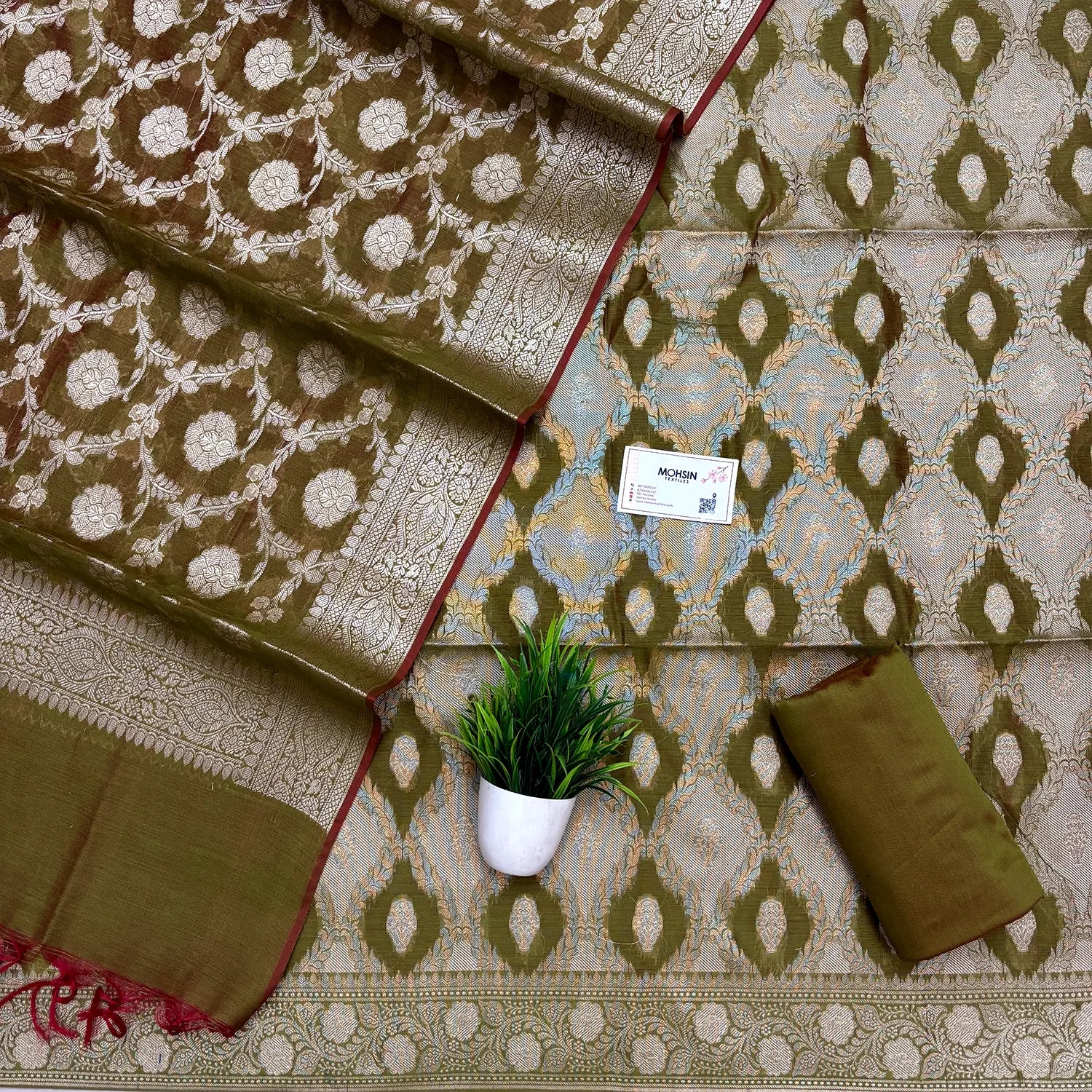 Mehendi Zari Banarasi Silk Suit