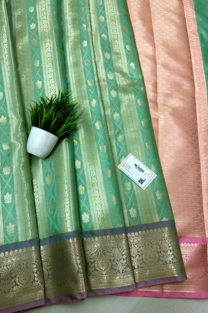 Mint and Baby Pink Tissue Silk Banarasi Saree