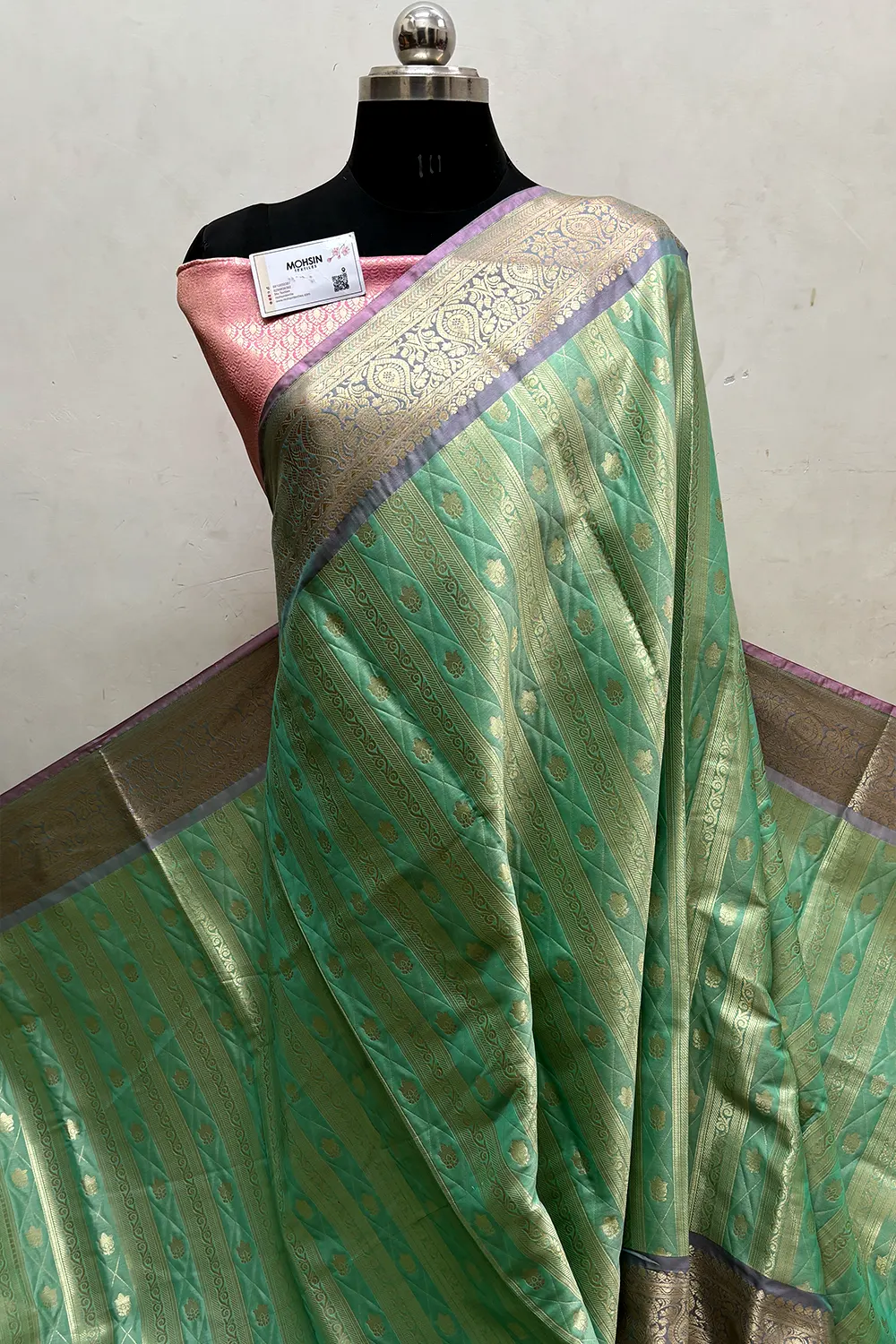 Mint and Baby Pink Tissue Silk Banarasi Saree