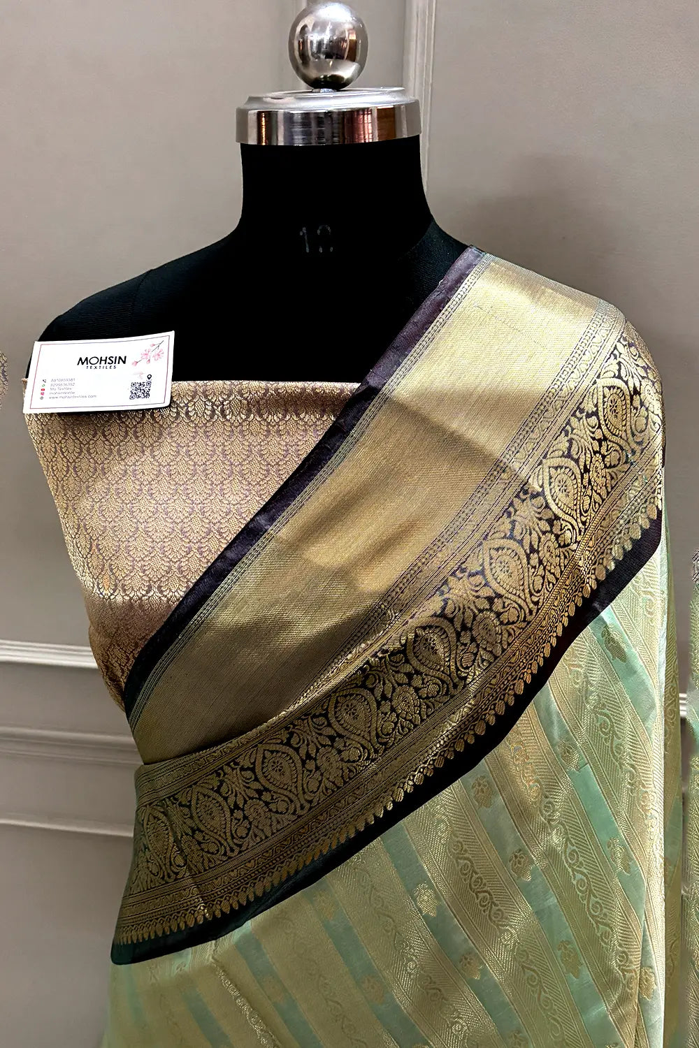 Mint and Black Tissue Silk Banarasi Saree