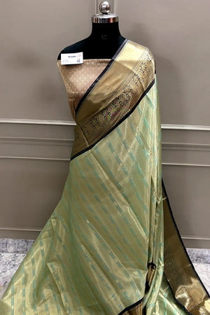 Mint and Black Tissue Silk Banarasi Saree