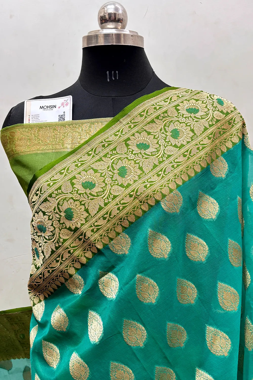 MInt and Mehendi Organza Silk Banarasi Saree