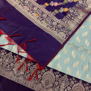 Mint and Navy Auda Persian Lau Banarasi Silk Suit