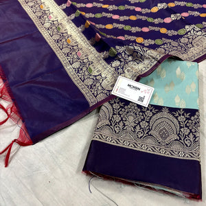 Mint and Navy Auda Persian Lau Banarasi Silk Suit
