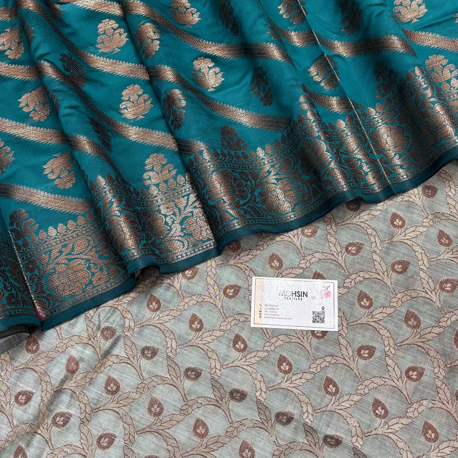 Mint and Teal Patti Jaal Banarasi Silk Suit