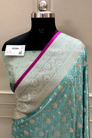 Mint Chunni Munni Buti Katan Silk Banarasi Saree