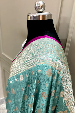 Mint Chunni Munni Buti Katan Silk Banarasi Saree