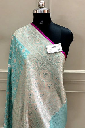 Mint Chunni Munni Buti Katan Silk Banarasi Saree