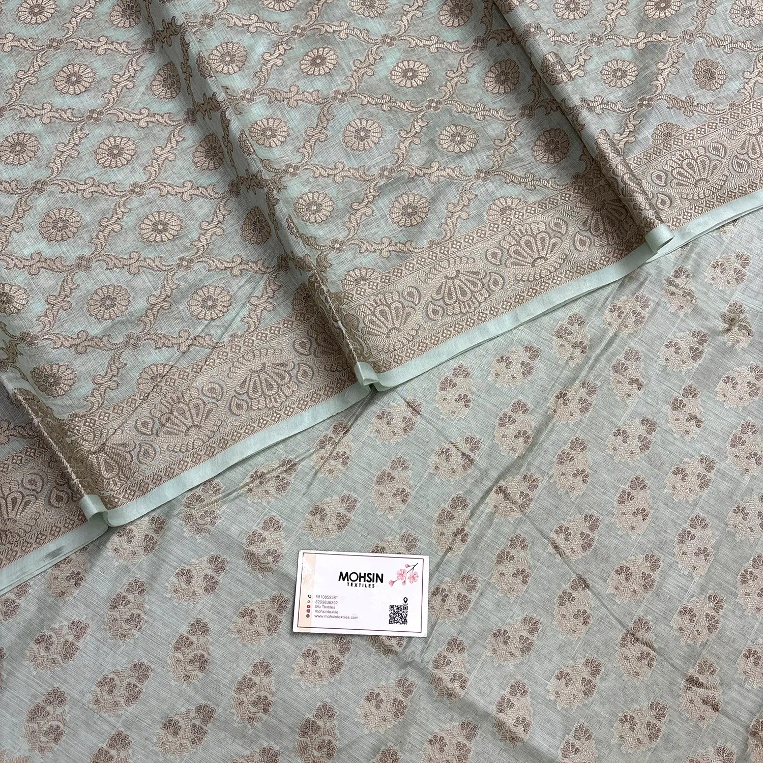 Mint Resham Cotton Silk Banarasi Suit