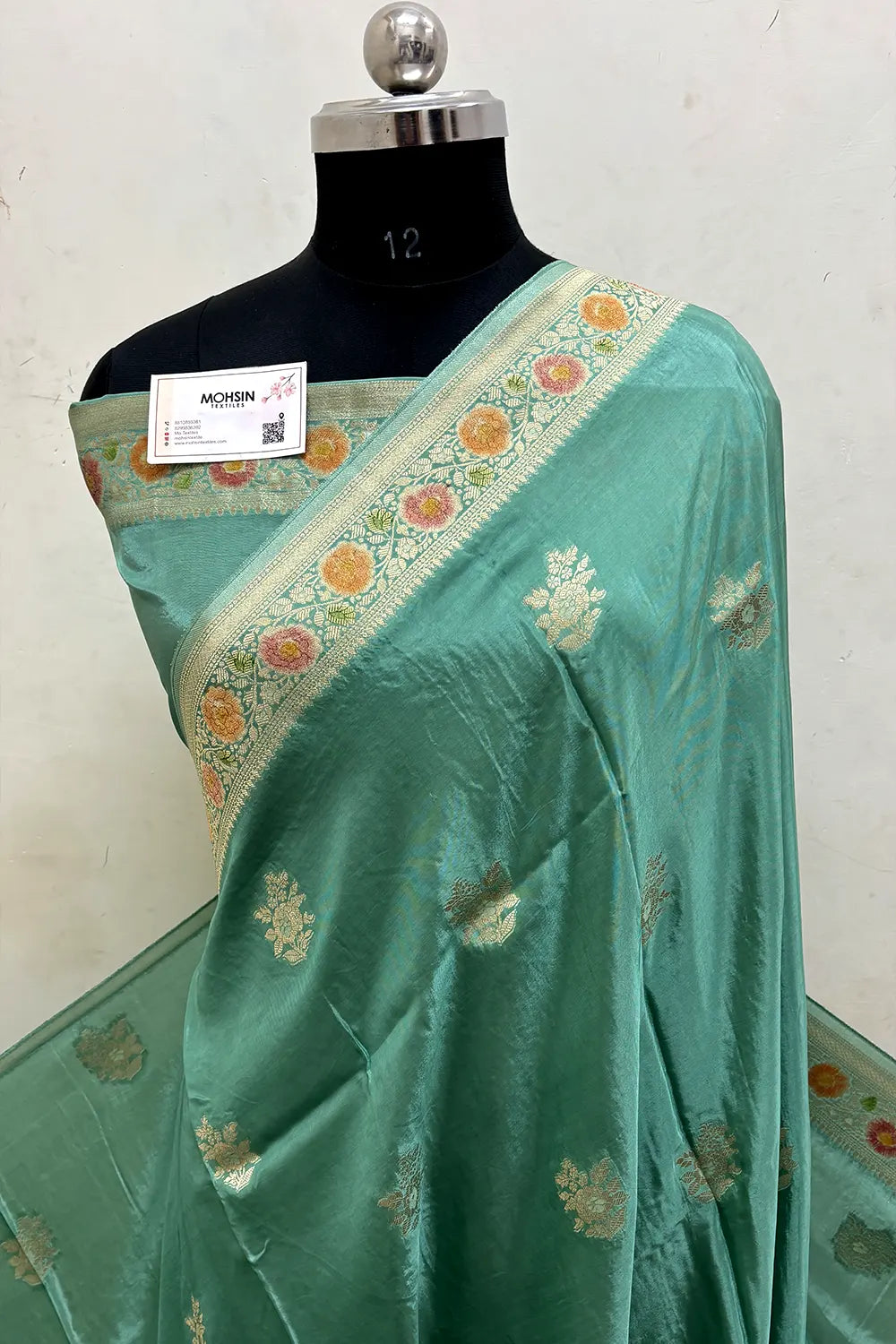 Mint Zari Georgette Silk Banarasi Saree